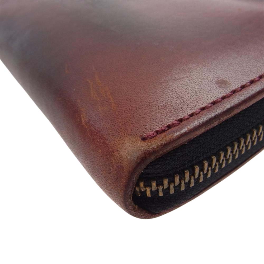 ケイシイズ レザー ラウンドジップ ロング ウォレット レッド 赤茶色【中古】