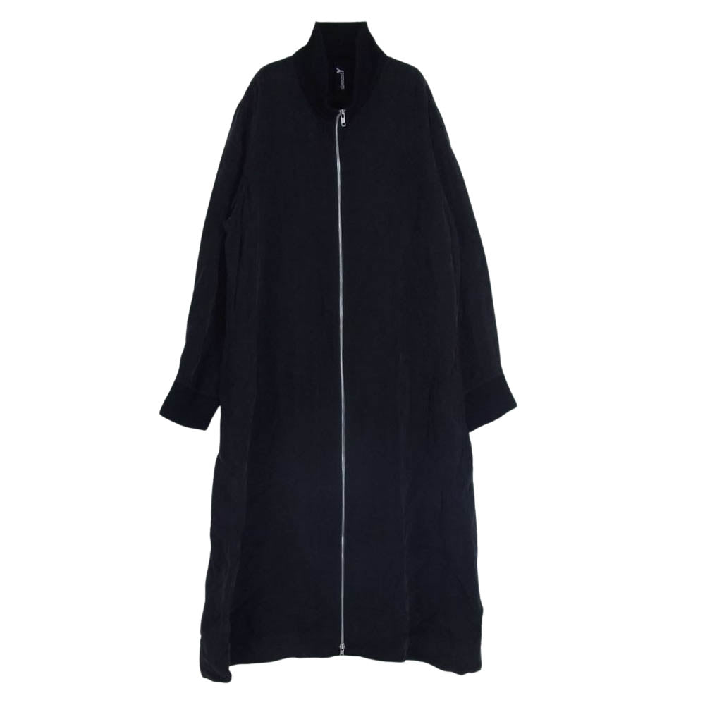 Yohji Yamamoto ヨウジヤマモト Ground Y グラウンドワイ GR-B15-203 加工キュプラ生地 リブ襟 フロントファスナー ロング ジャケット ブラック系 3【中古】