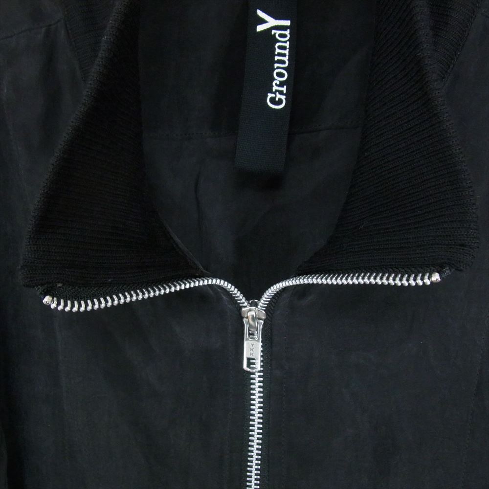 Yohji Yamamoto ヨウジヤマモト Ground Y グラウンドワイ GR-B15-203 加工キュプラ生地 リブ襟 フロントファスナー ロング ジャケット ブラック系 3【中古】