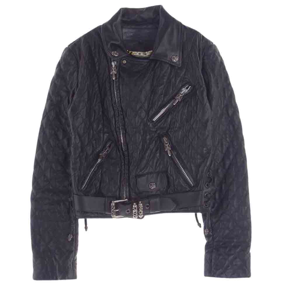 CHROME HEARTS クロムハーツ（原本無） ×HERMES エルメス 裏地エルメス ダガージップ キルティング レザー ライダース ジャケット ブラック系 S【中古】