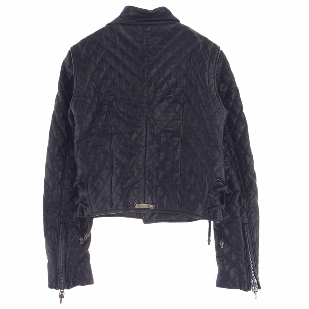 CHROME HEARTS クロムハーツ（原本無） ×HERMES エルメス 裏地エルメス ダガージップ キルティング レザー ライダース ジャケット ブラック系 S【中古】