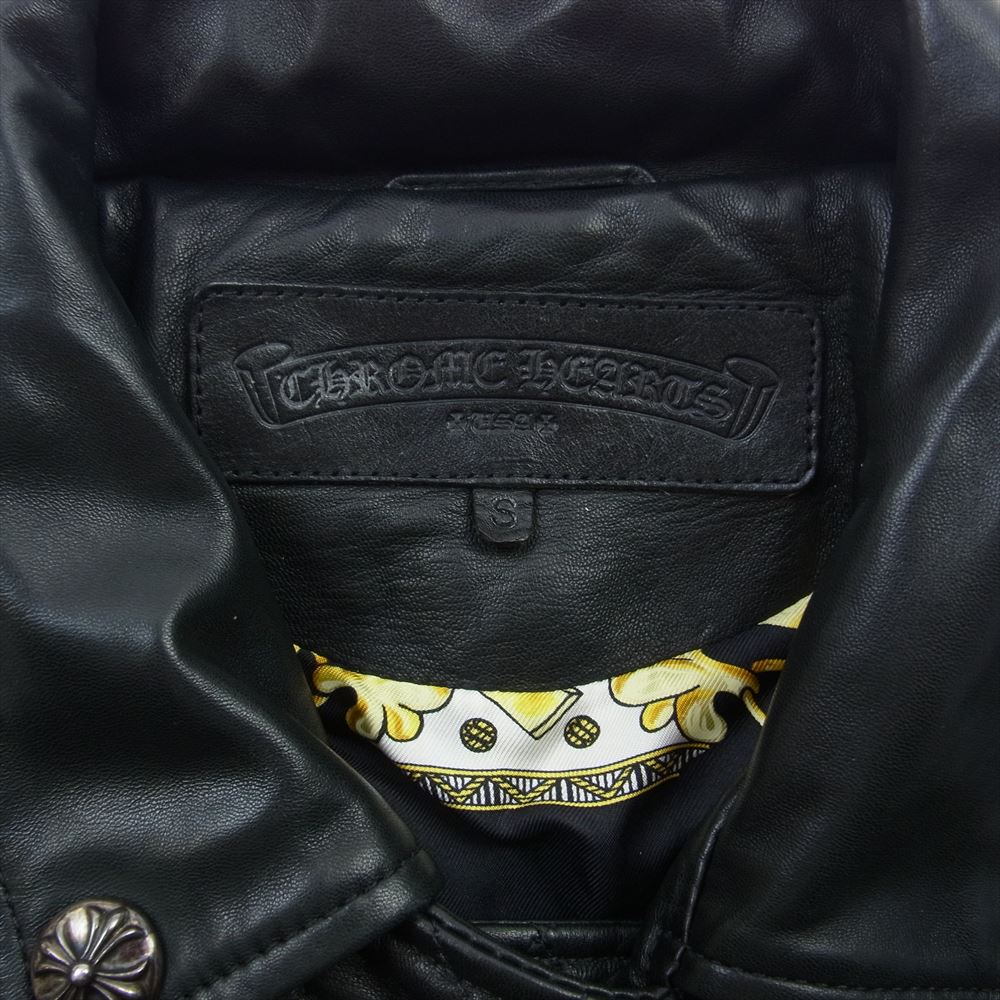 CHROME HEARTS クロムハーツ（原本無） ×HERMES エルメス 裏地エルメス ダガージップ キルティング レザー ライダース ジャケット ブラック系 S【中古】