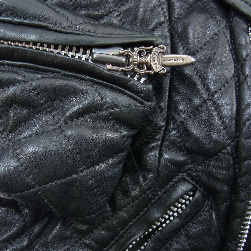 CHROME HEARTS クロムハーツ（原本無） ×HERMES エルメス 裏地エルメス ダガージップ キルティング レザー ライダース ジャケット ブラック系 S【中古】