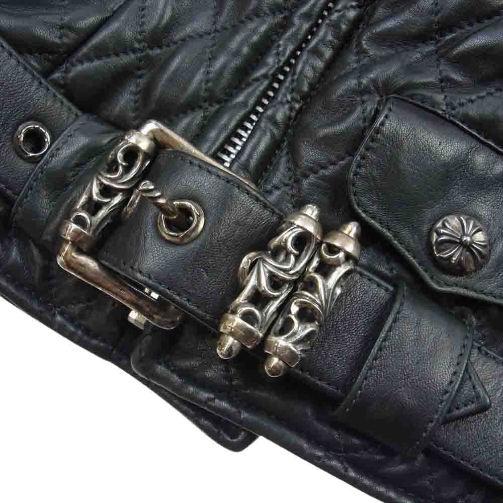 CHROME HEARTS クロムハーツ（原本無） ×HERMES エルメス 裏地エルメス ダガージップ キルティング レザー ライダース ジャケット ブラック系 S【中古】