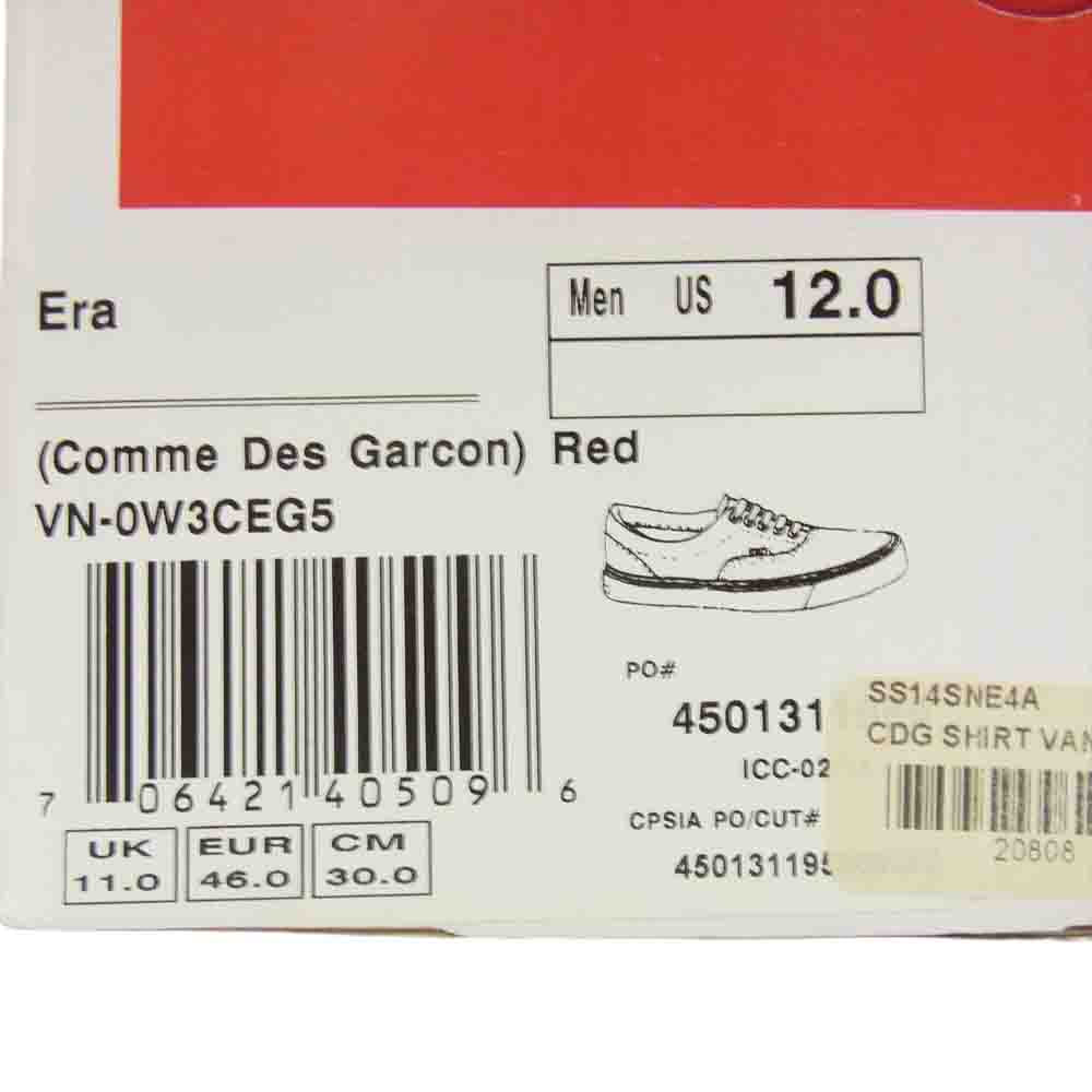 Supreme シュプリーム × COMME DES GARCONS SHIRT コムデギャルソン シャツ × VANS バンズ 14SS Era ローカット スニーカー レッド レッド系 ホワイト系 30cm【新古品】【未使用】【中古】