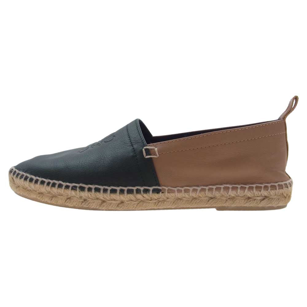 LOEWE ロエベ アナグラム レザー エスパドリーユ スリッポン シューズ グリーン系【中古】