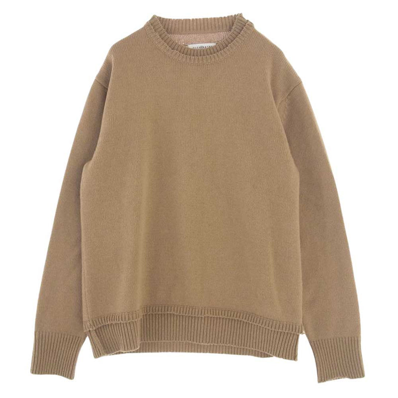 MAISON MARGIELA メゾンマルジェラ 22AW SI1GP0001 イタリア製 Elbow Patch Crew Neck Sweater エルボーパッチ クルーネックニット レイヤード スエード プルオーバー セーター ライトブラウン系 L【中古】