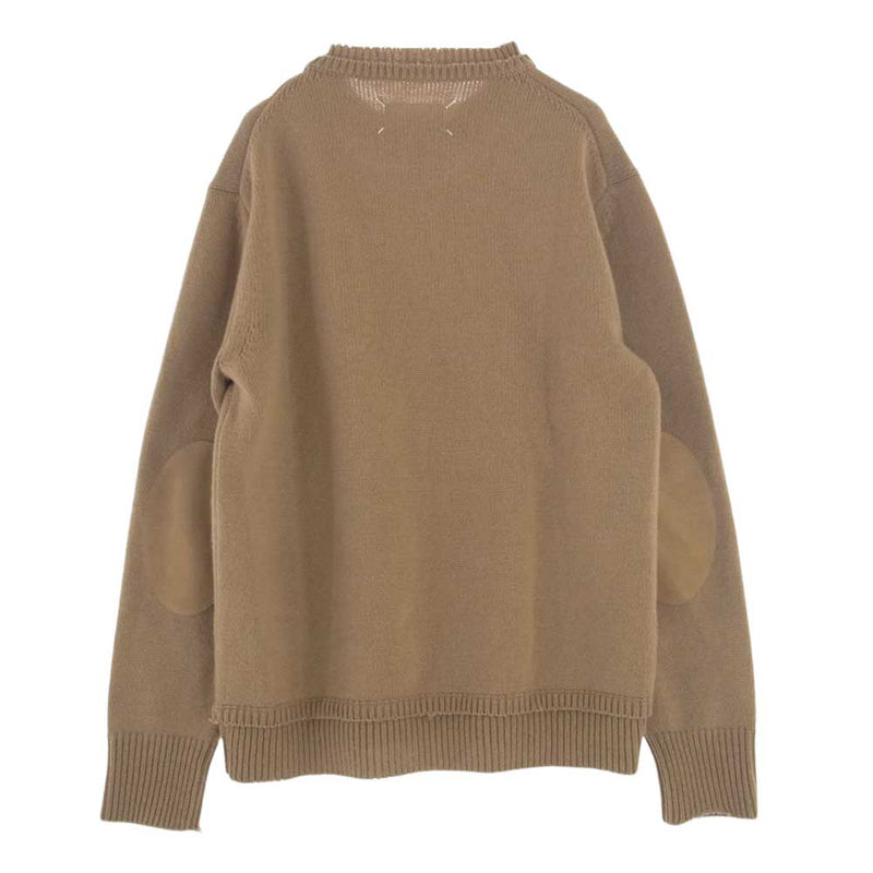 MAISON MARGIELA メゾンマルジェラ 22AW SI1GP0001 イタリア製 Elbow Patch Crew Neck Sweater エルボーパッチ クルーネックニット レイヤード スエード プルオーバー セーター ライトブラウン系 L【中古】