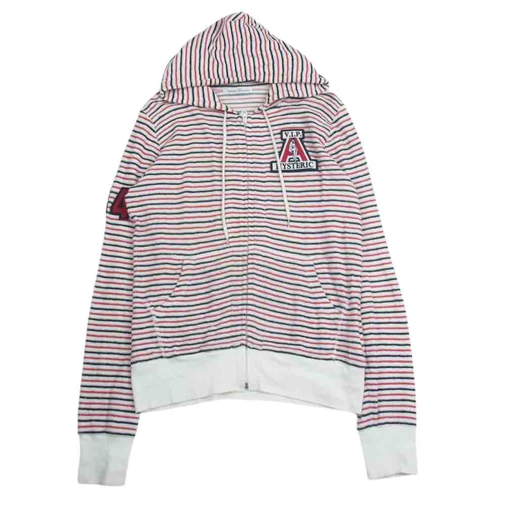 HYSTERIC GLAMOUR ヒステリックグラマー 0151CF07 ロゴワッペン パイル地 ボーダー ジップアップ パーカー フーディー マルチカラー系 F【中古】