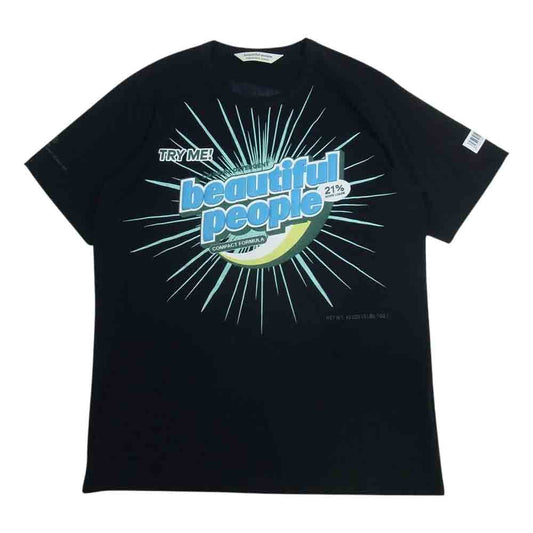beautiful people ビューティフルピープル 1145310433 コットンジャージー クリーニングロゴ プリント Tシャツ 半袖 ブラック系 170【中古】