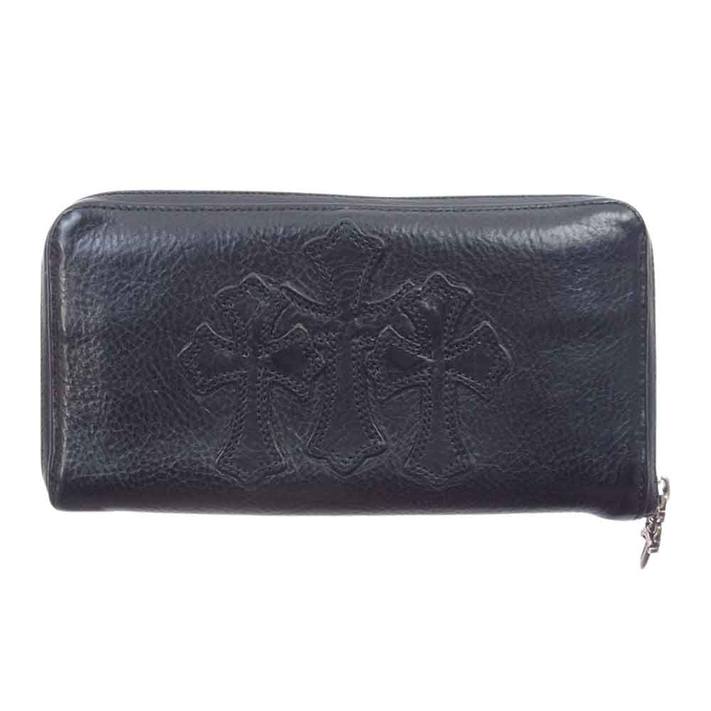 CHROME HEARTS クロムハーツ（原本無） REC F ZIP 3PTCH 3セメタリークロス ラウンドジップ レザー ウォレット 長財布 ブラック系【中古】
