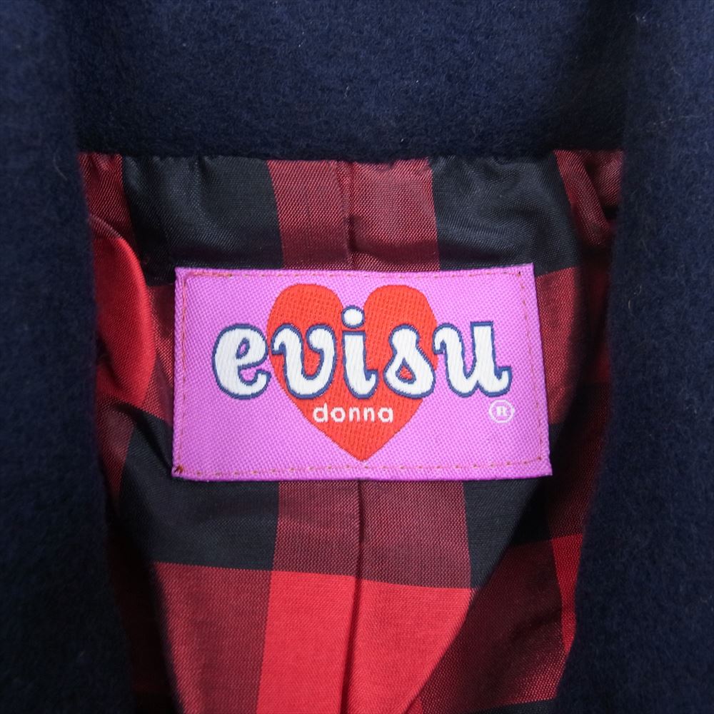EVISU エヴィス donna ドンナ チェック ウール Pコート ネイビー系【中古】