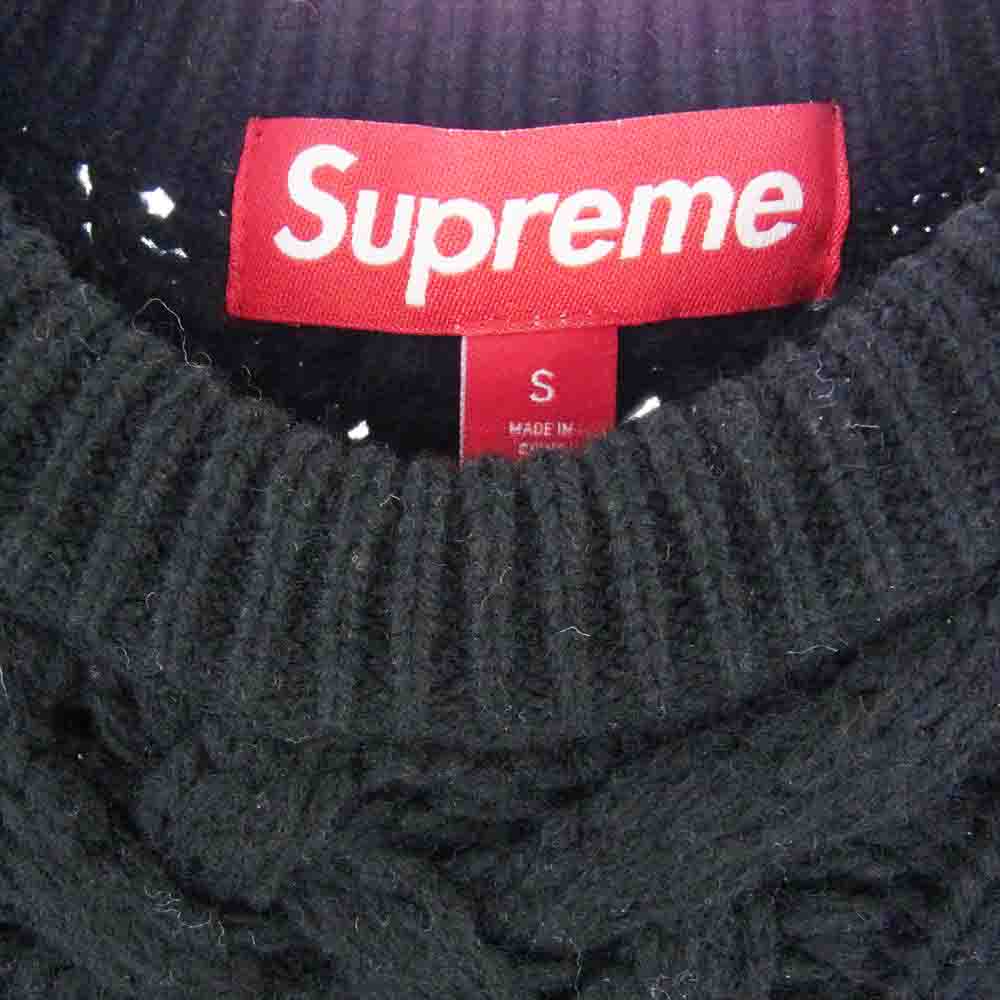 Supreme シュプリーム 23AW Applique Cable Knit Sweater バックロゴ ワッペン ケーブル セーター ニット ブラック系 S【中古】