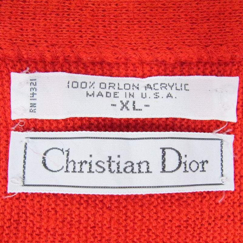 Christian Dior クリスチャンディオール USA製 Vネック アクリル カーディガン レッド系 XL【中古】