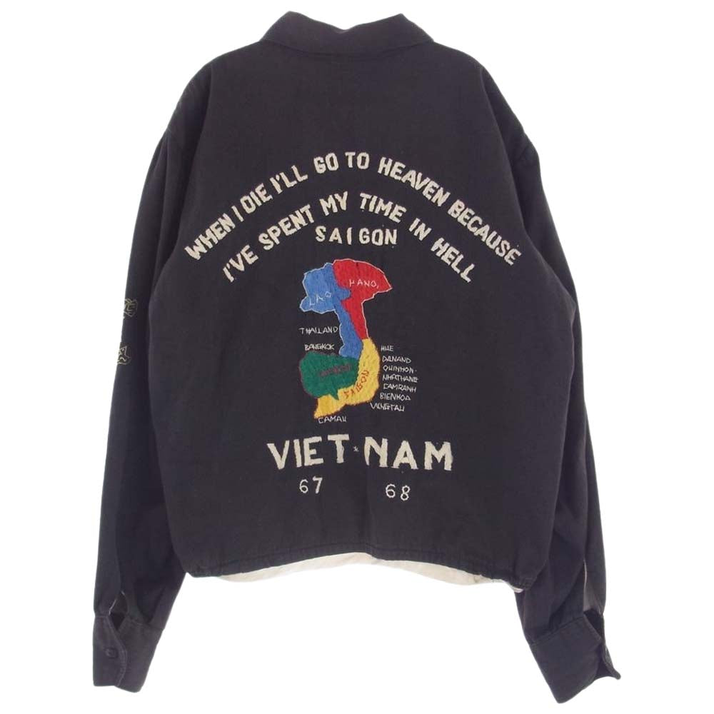 ヴィンテージ 60s Vietnam War Souvenir Jacket ヴィンテージ ベトナム スーベニア スカジャン ベトジャン 1967 赤福刺繍 KKVジッパー ジップアップ ジャケット ブラック系【中古】