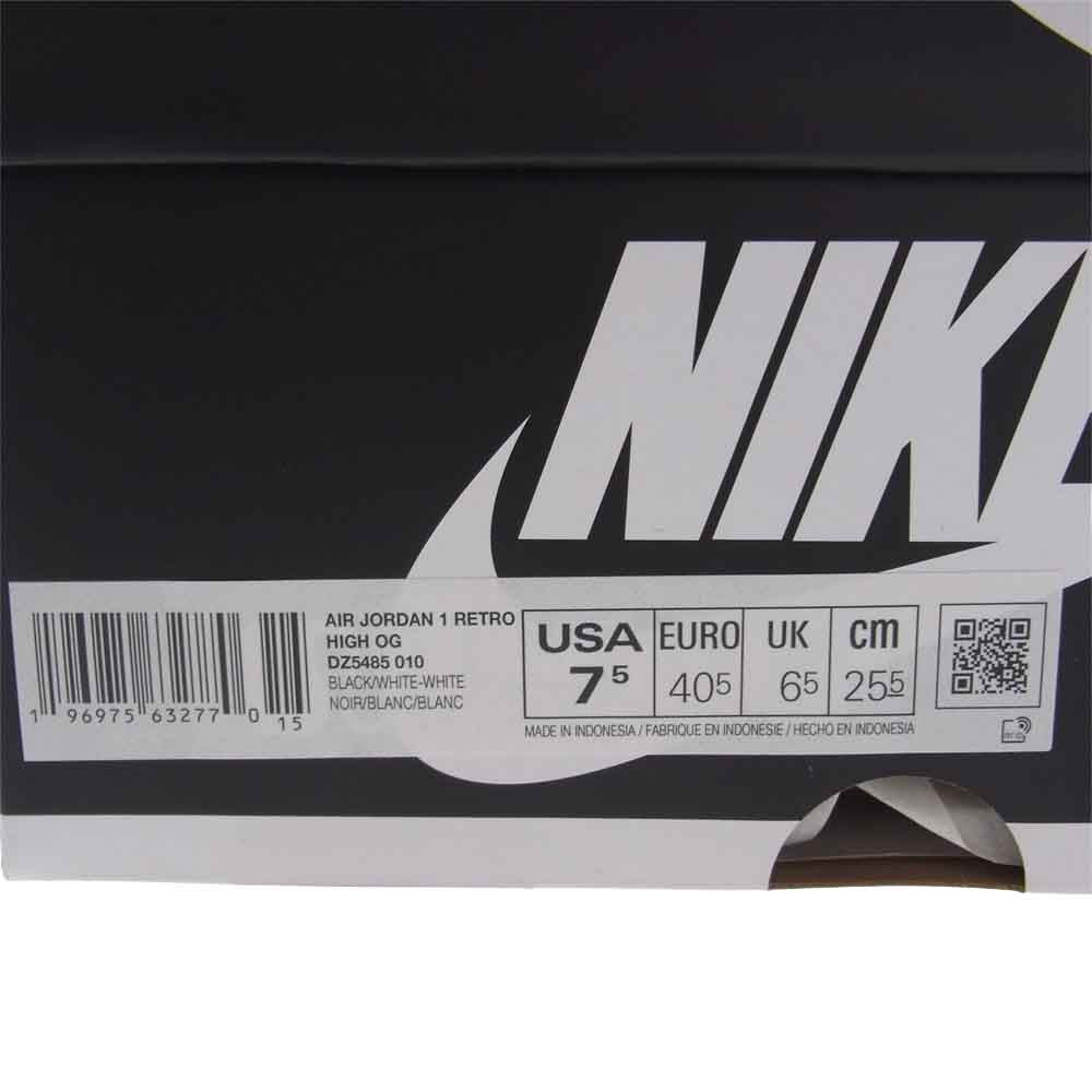 NIKE ナイキ DZ5485-010 Air Jordan 1 Retro High OG Black White AJ1 エアジョーダン レトロ ハイ ブラック ホワイト スニーカー ブラック系 ホワイト系 25.5cm【新古品】【未使用】【中古】