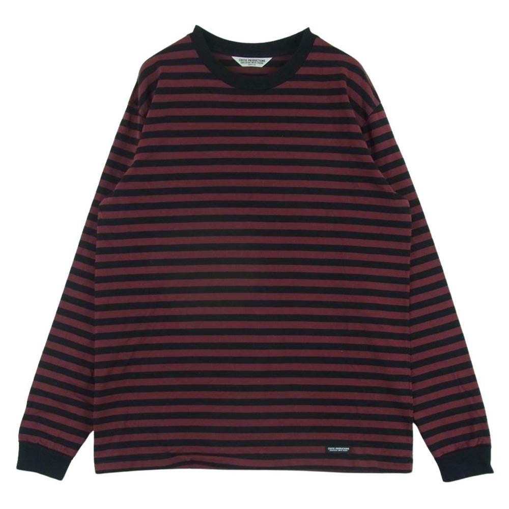 COOTIE クーティー ボーダー 長袖 Tシャツ コットン 日本製 ワインレッド系 ブラック系 M【中古】