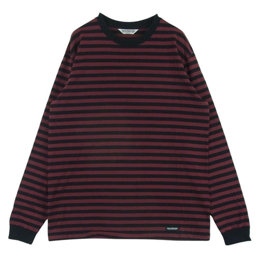 COOTIE クーティー ボーダー 長袖 Tシャツ コットン 日本製 ワインレッド系 ブラック系 M【中古】