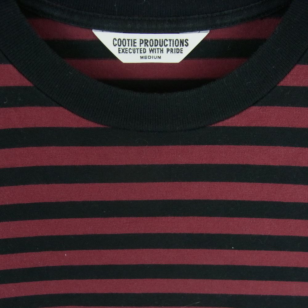 COOTIE クーティー ボーダー 長袖 Tシャツ コットン 日本製 ワインレッド系 ブラック系 M【中古】