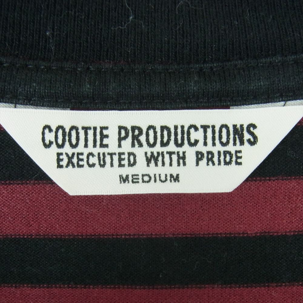COOTIE クーティー ボーダー 長袖 Tシャツ コットン 日本製 ワインレッド系 ブラック系 M【中古】