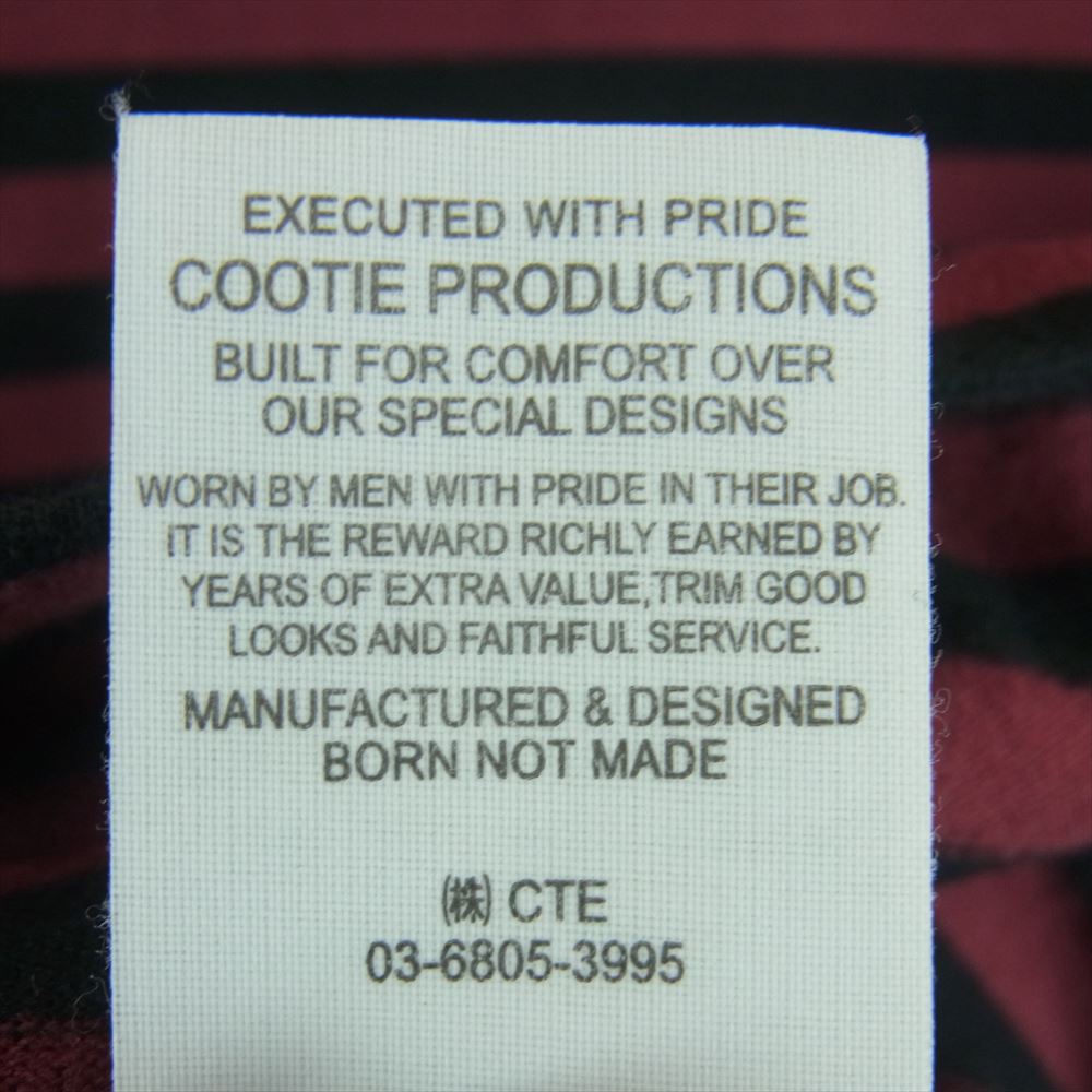 COOTIE クーティー ボーダー 長袖 Tシャツ コットン 日本製 ワインレッド系 ブラック系 M【中古】