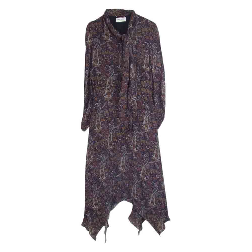 SAINT LAURENT サンローラン 436951 Y302N Paisley Long Dress ペイズリー ロング ドレス ワンピース ブラウン系 42【中古】