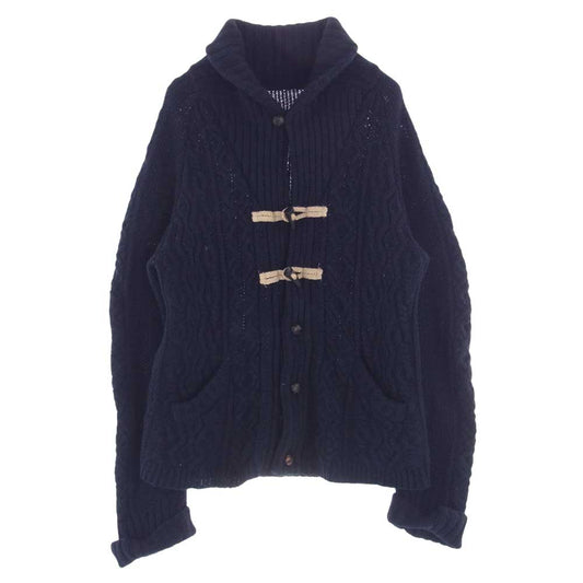 SUGAR CANE シュガーケーン 東洋 ウール ウッドボタン カウチン ニット カーディガン ダークネイビー系 40【中古】
