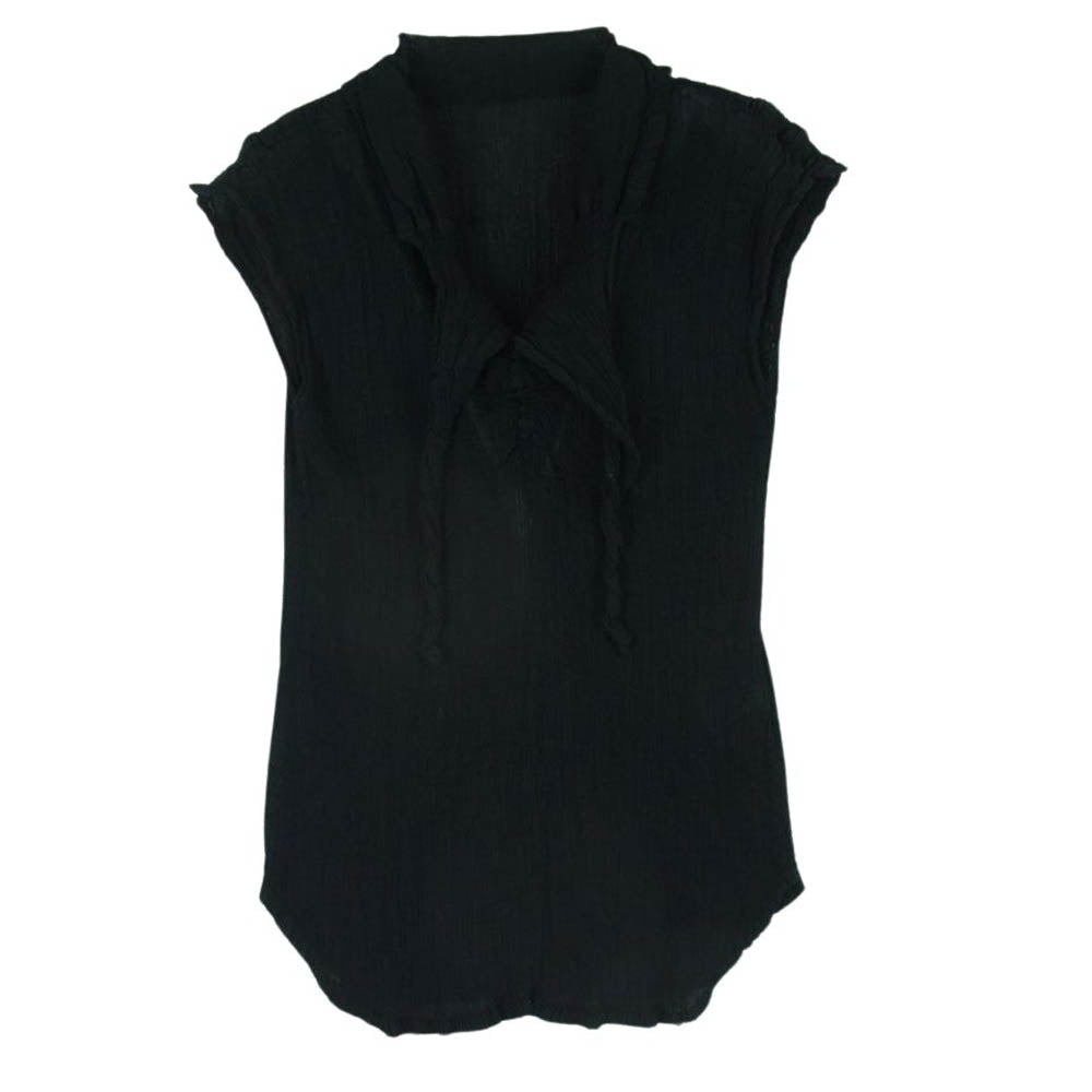 ISSEY MIYAKE イッセイミヤケ me ミー MI73FK112 シワ加工 襟リボンデザイン ノースリーブ ブラウス カットソー ブラック系 -【中古】