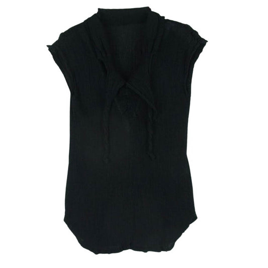 ISSEY MIYAKE イッセイミヤケ me ミー MI73FK112 シワ加工 襟リボンデザイン ノースリーブ ブラウス カットソー ブラック系 -【中古】