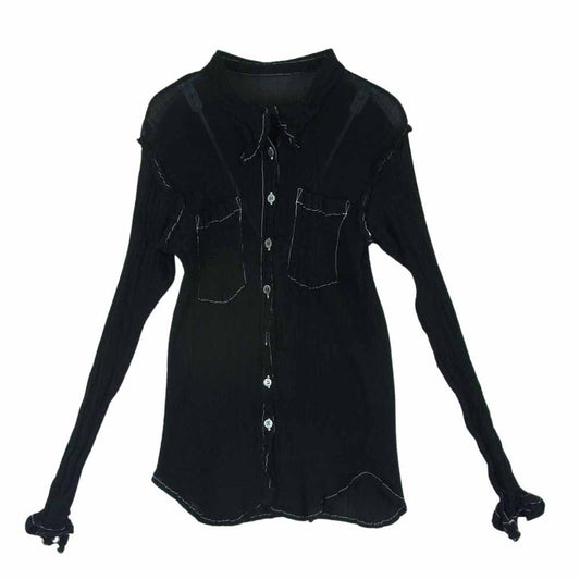 ISSEY MIYAKE イッセイミヤケ MI63FJ411 me ミー ステッチデザイン シワ加工 ポケット付き 長袖 シャツ ブラウス ブラック系 -【中古】