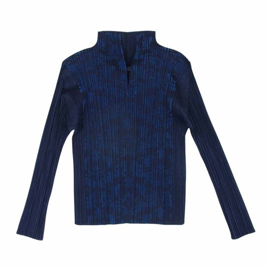 PLEATS PLEASE プリーツプリーズ イッセイミヤケ PP53-JK742 プリーツ加工 転写切替 長袖 カットソー シャツ ブラウス プルオーバ― ネイビー系 3【中古】