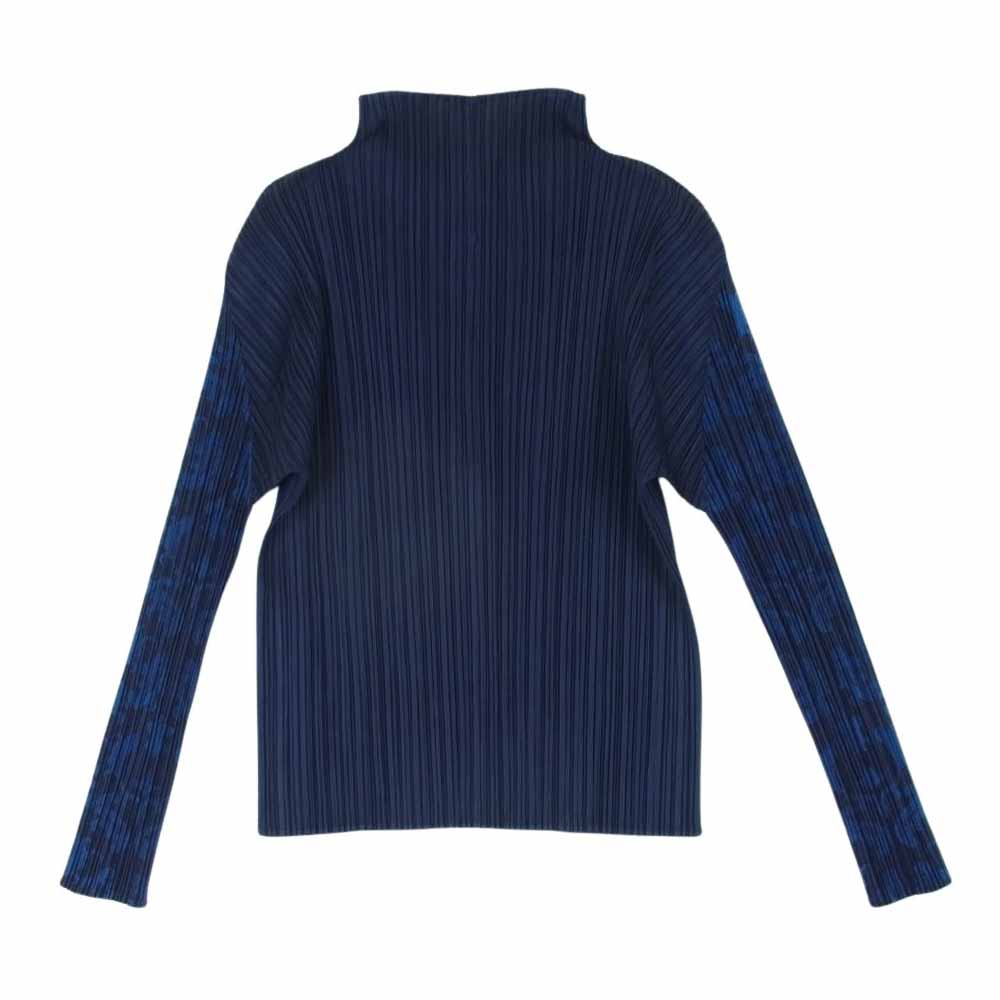 PLEATS PLEASE プリーツプリーズ イッセイミヤケ PP53-JK742 プリーツ加工 転写切替 長袖 カットソー シャツ ブラウス プルオーバ― ネイビー系 3【中古】