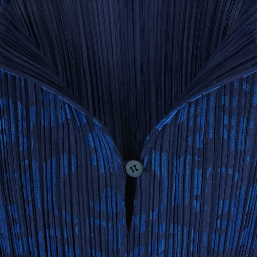 PLEATS PLEASE プリーツプリーズ イッセイミヤケ PP53-JK742 プリーツ加工 転写切替 長袖 カットソー シャツ ブラウス プルオーバ― ネイビー系 3【中古】