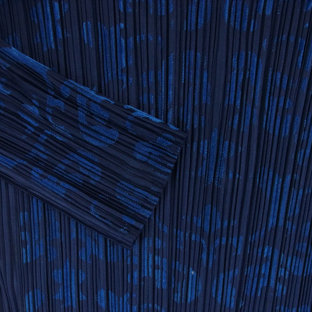 PLEATS PLEASE プリーツプリーズ イッセイミヤケ PP53-JK742 プリーツ加工 転写切替 長袖 カットソー シャツ ブラウス プルオーバ― ネイビー系 3【中古】