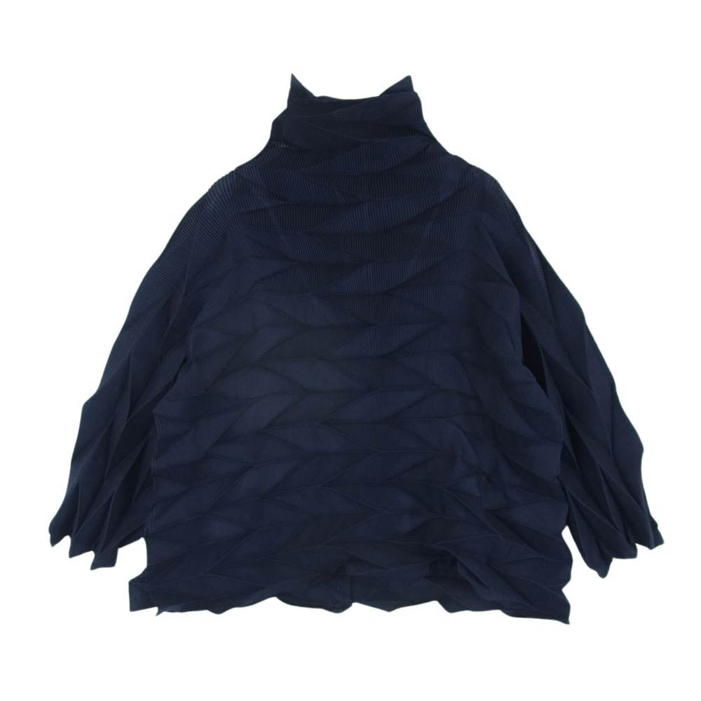 ISSEY MIYAKE イッセイミヤケ me ミー MI41FK473 ひし形 プリーツ加工 長袖 シャツ ブラウス カーディガン ネイビー系 -【中古】