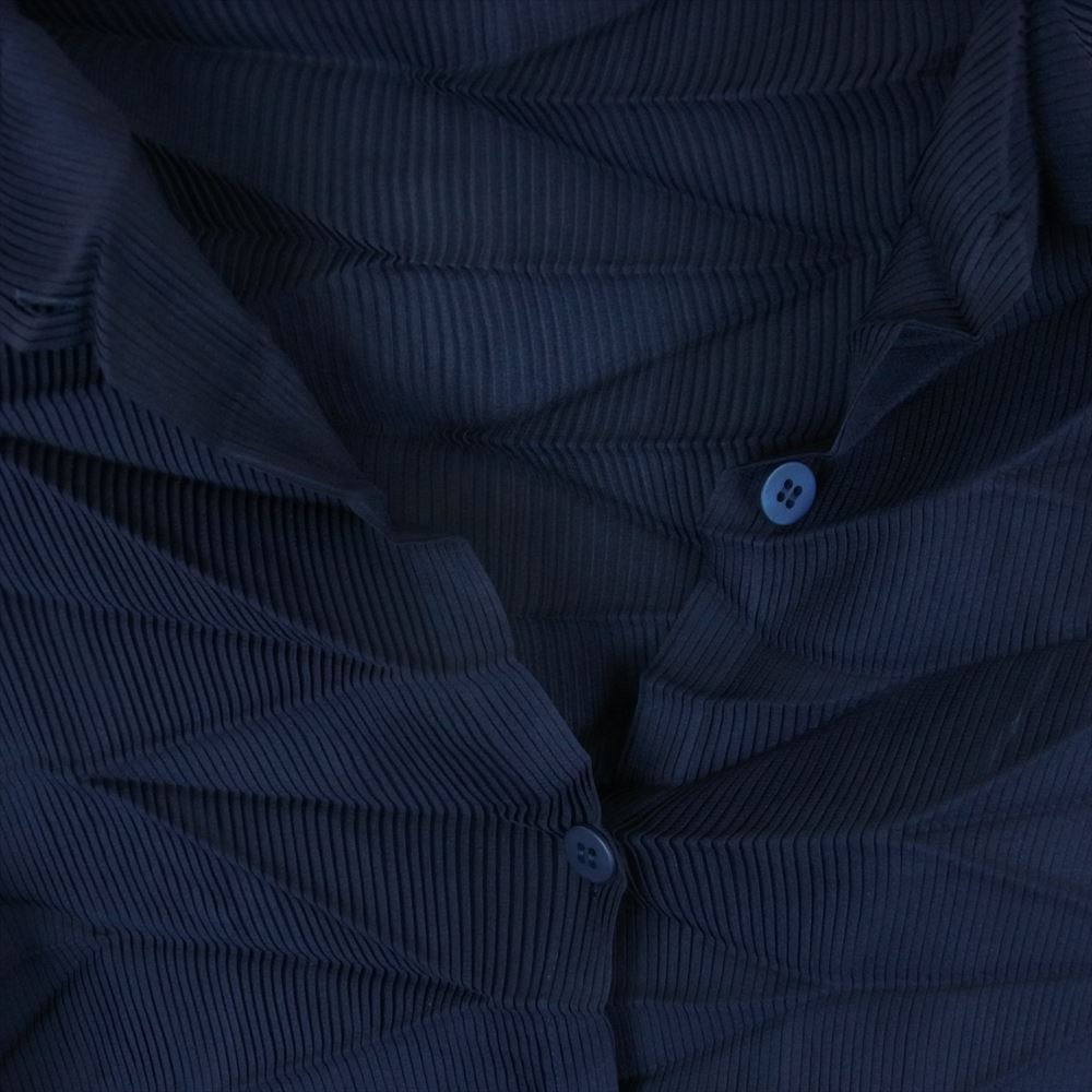 ISSEY MIYAKE イッセイミヤケ me ミー MI41FK473 ひし形 プリーツ加工 長袖 シャツ ブラウス カーディガン ネイビー系 -【中古】