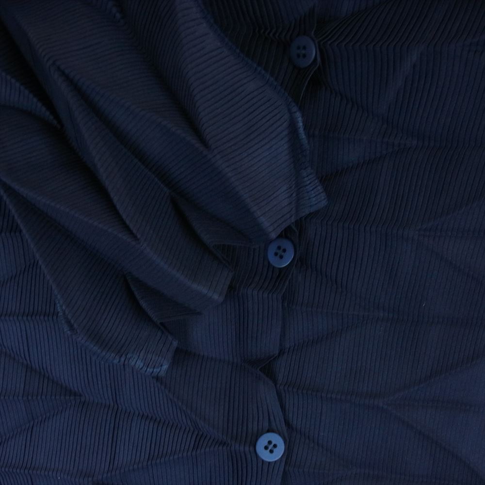 ISSEY MIYAKE イッセイミヤケ me ミー MI41FK473 ひし形 プリーツ加工 長袖 シャツ ブラウス カーディガン ネイビー系 -【中古】