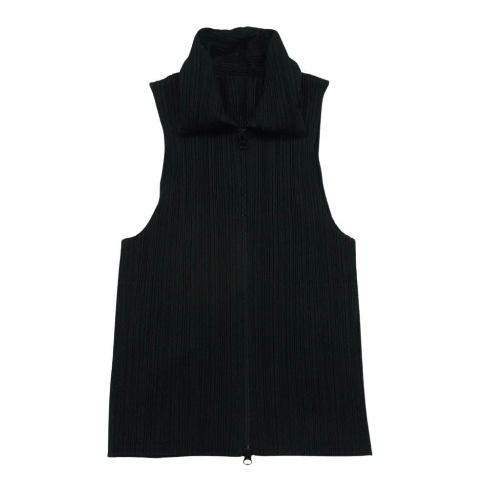 PLEATS PLEASE プリーツプリーズ イッセイミヤケ PP12-JE182 細プリーツ加工 フルジップ 襟付き ベスト ジャケット ブラック系 3【中古】