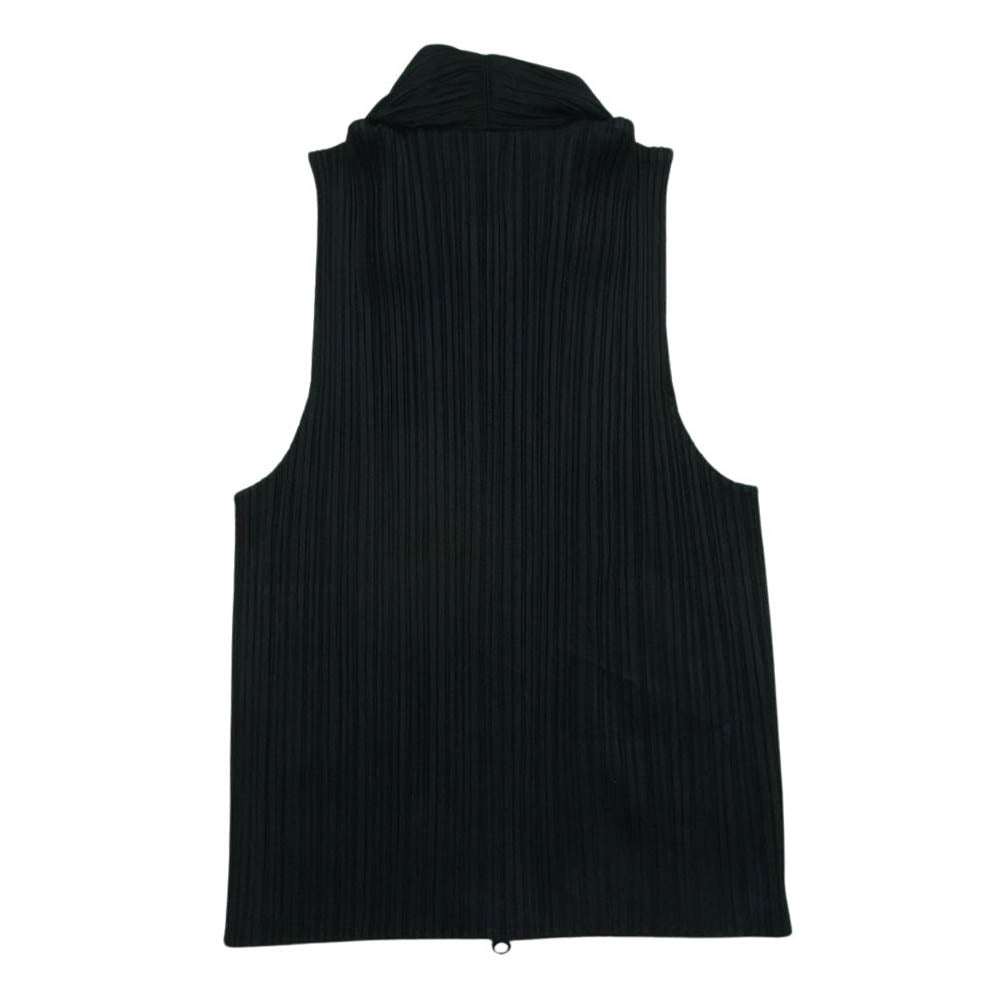 PLEATS PLEASE プリーツプリーズ イッセイミヤケ PP12-JE182 細プリーツ加工 フルジップ 襟付き ベスト ジャケット ブラック系 3【中古】