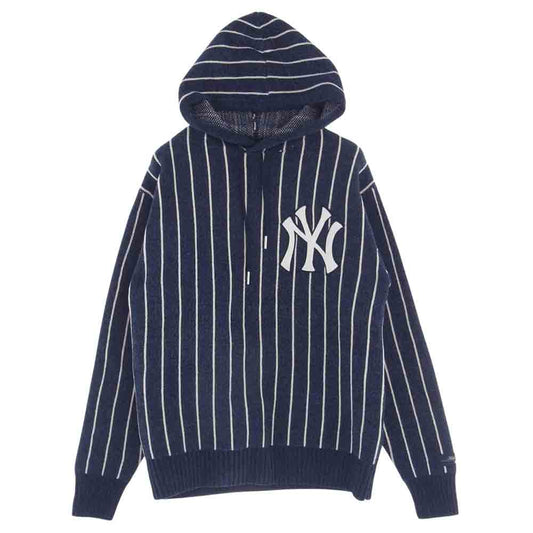 キス Yankees Hayes Chenille Hoodie ヤンキース ヘイズシャニール プルオーバー パーカー ネイビー系 L【美品】【中古】