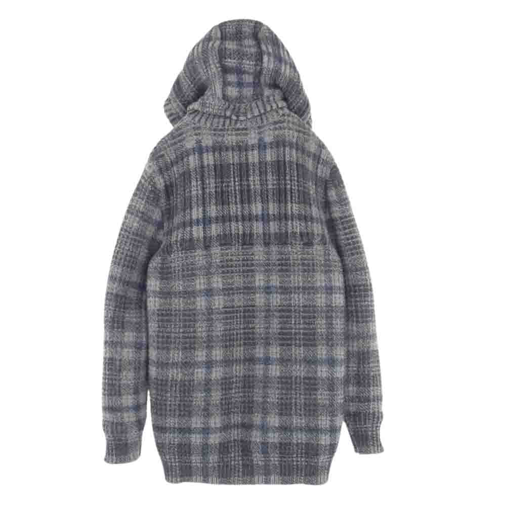 バーク チェック ウール ニット ダッフル コート グレー系 L【中古】