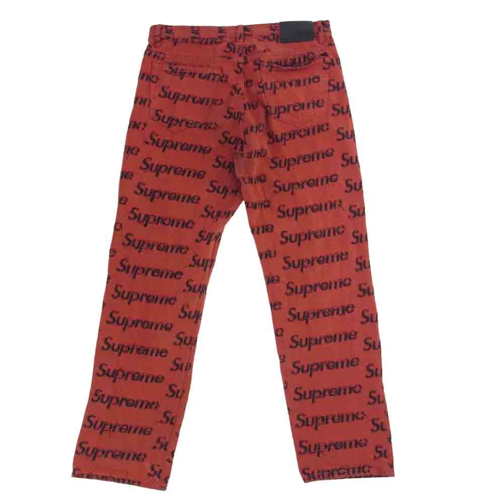 Supreme シュプリーム 21SS Frayed Logos Regular Jean 総柄 デニム パンツ レッド系 32【中古】