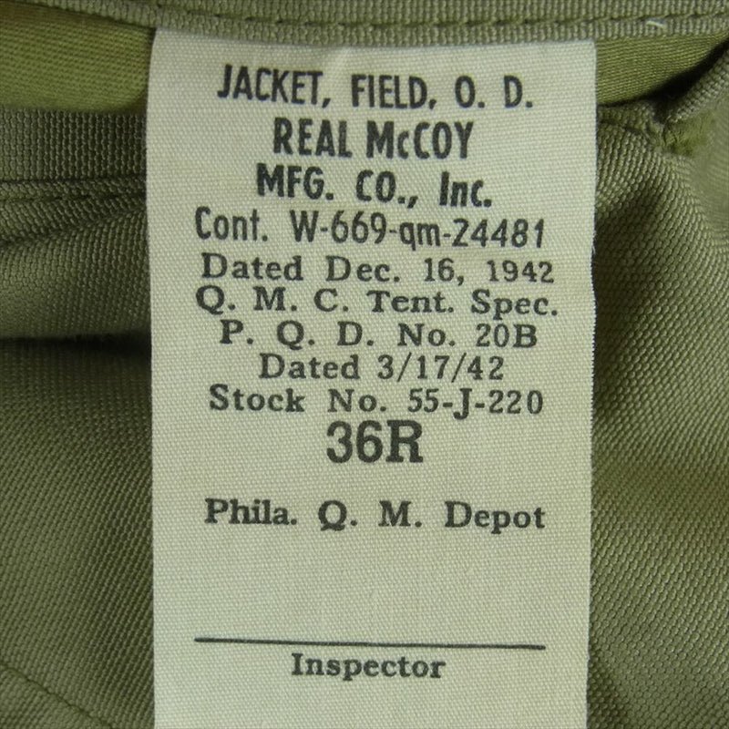The REAL McCOY'S ザリアルマッコイズ 旧マッコイ M-41 フィールド ジャケット カーキ系 36R【中古】