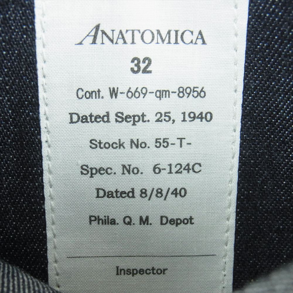 ANATOMICA アナトミカ 530-561-02 S21 A 1940 DUNGAREE PANTS ダンガリー デニム パンツ インディゴブルー系 32【新古品】【未使用】【中古】
