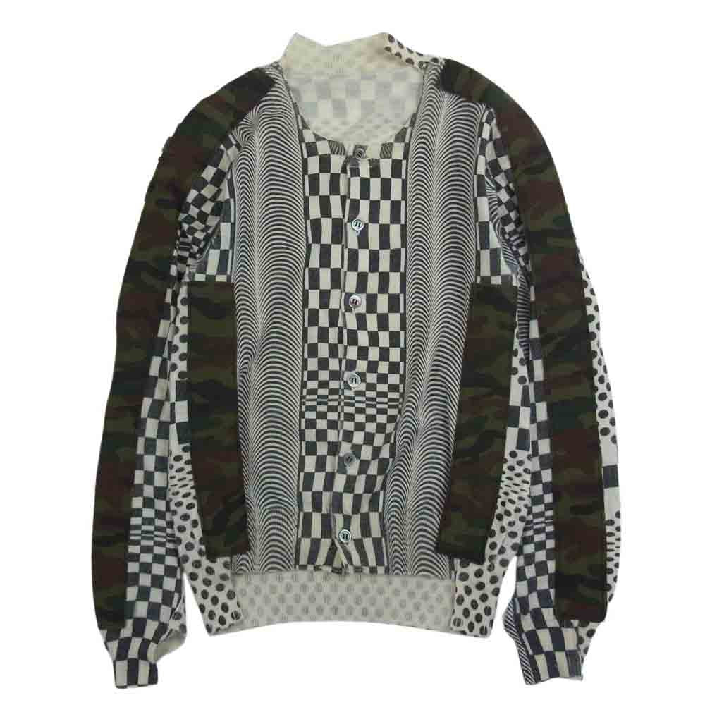 COMME des GARCONS コムデギャルソン AD2000 GN100050 本ライン アーカイブ 幾何学柄 カモフラライン パッチ カーディガン ホワイト系【中古】