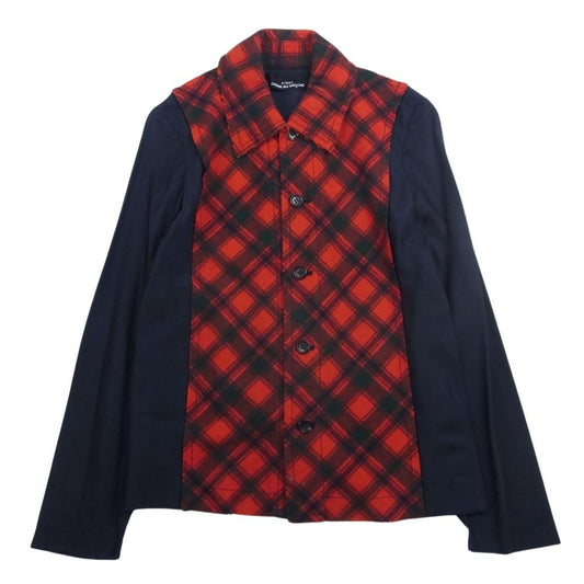 tricot COMME des GARCONS トリココムデギャルソン AD2002 TG-J032 アーカイブ アンゴラ混 バイアスチェック キュプラ切替 カットオフ ジャケット レッド系 M【中古】