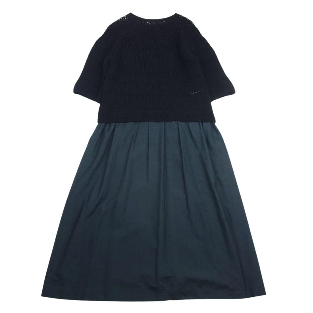 JUNYA WATANABE COMME des GARCONS ジュンヤワタナベコムデギャルソン AD1999 JO-040390 90sヴィンテージ シルクスカートドッキング ウール ニット ワンピース ブラック系 モスグリーン系【中古】