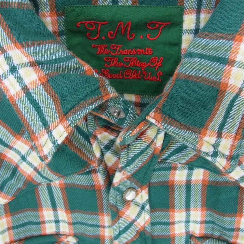 TMT ティーエムティー TSH-F16SP04 ORIGINAL DOUBLE GAUZE CHECK WESTERN SHIRTS ROCK CANDY インセンス別注 ダブル ガーゼ シャツ 長袖 グリーン系 M【美品】【中古】