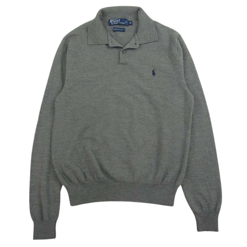 POLO RALPH LAUREN ポロ・ラルフローレン メリノウール ニット ポロシャツ グレー グレー系 M【中古】