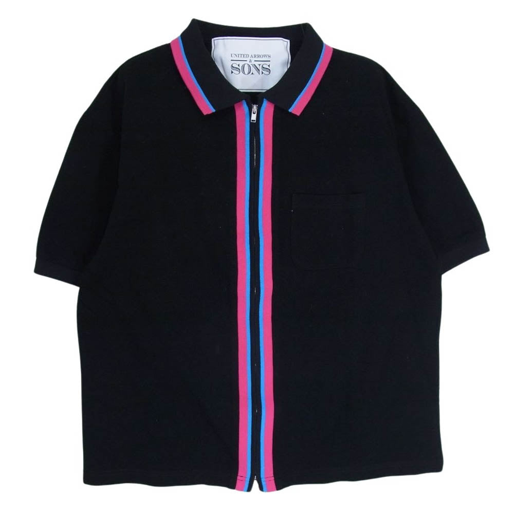 UNITED ARROWS ユナイテッドアローズ ＆SONS アンドサンズ ボックス シルエット 半袖 リンガー カノコ シャツ ブラック系 M【美品】【中古】